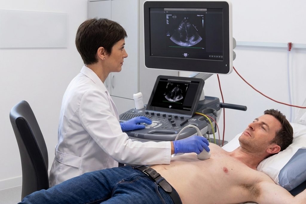 Ecocardiograma doppler (ecografia del corazon) en Valencia, Clínica Magnasalud. Imagen generada por IA con fines ilustrativos.