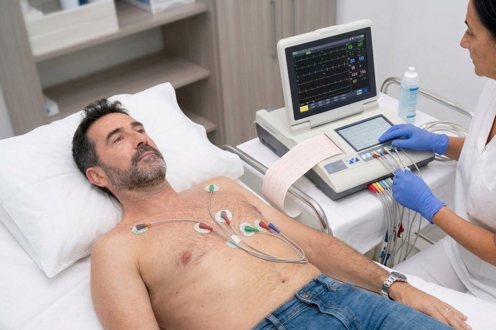 Electrocardiograma en valencia, Clínica Magnasalud. Imagen generada por IA.