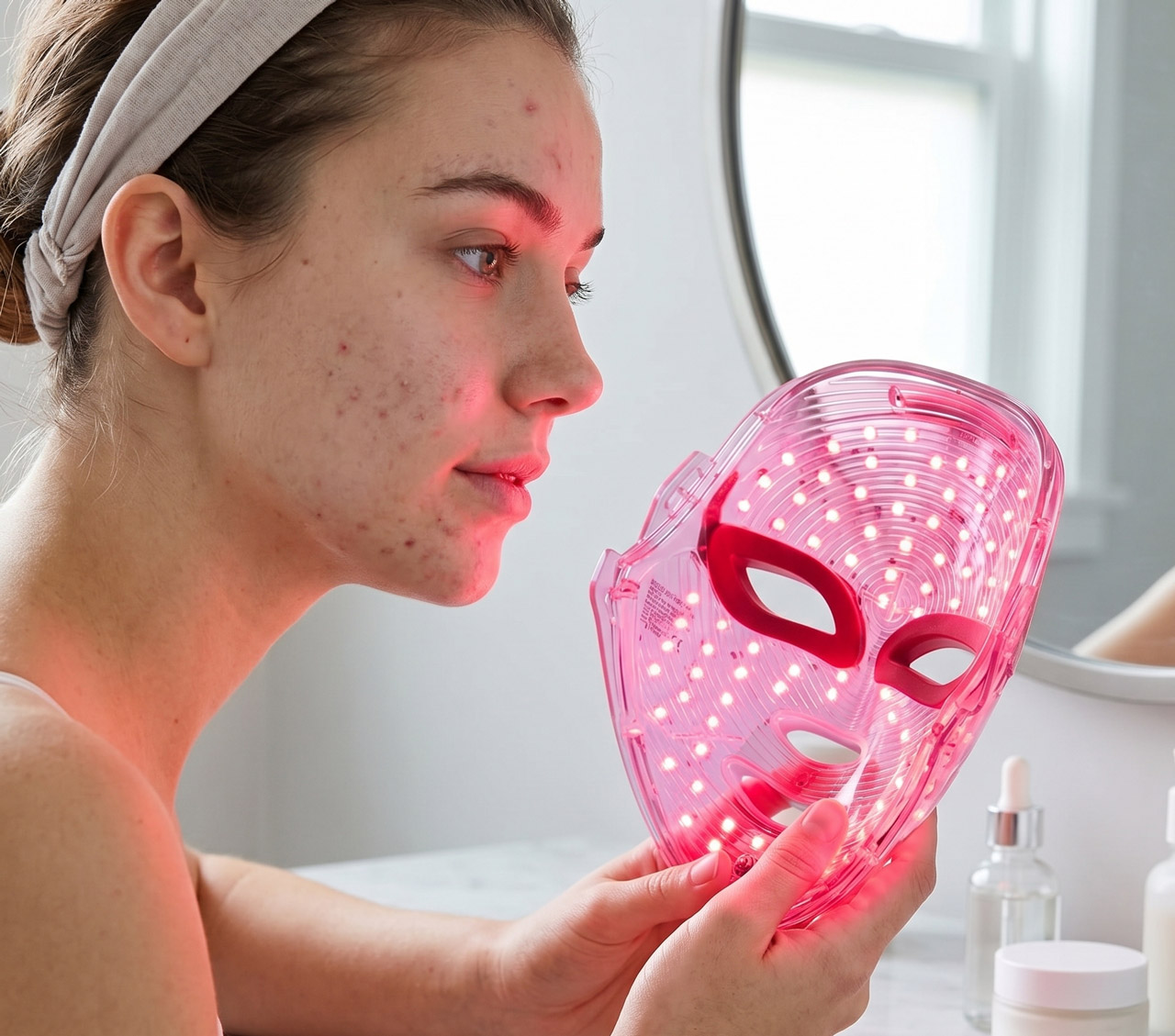 máscara facial led y acné ¿mito o realidad? (imagen generada por IA)